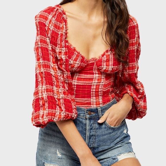 Free People Tops - Free People Cherry Bomb Madrass Plaid Top